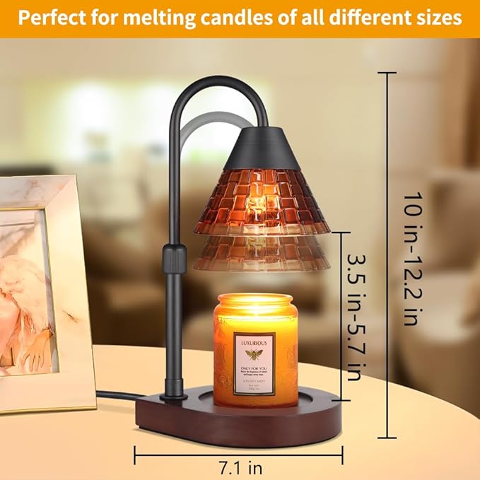 Candle Warmer Lamp with Timer, Dimmable Electric Candle Warmer,Candle Melter for Scented Candles Top-Down Candle Melting,Home Decor Mothers Day Birthday Gifts for Women Mom Grandma(Brown Glass)