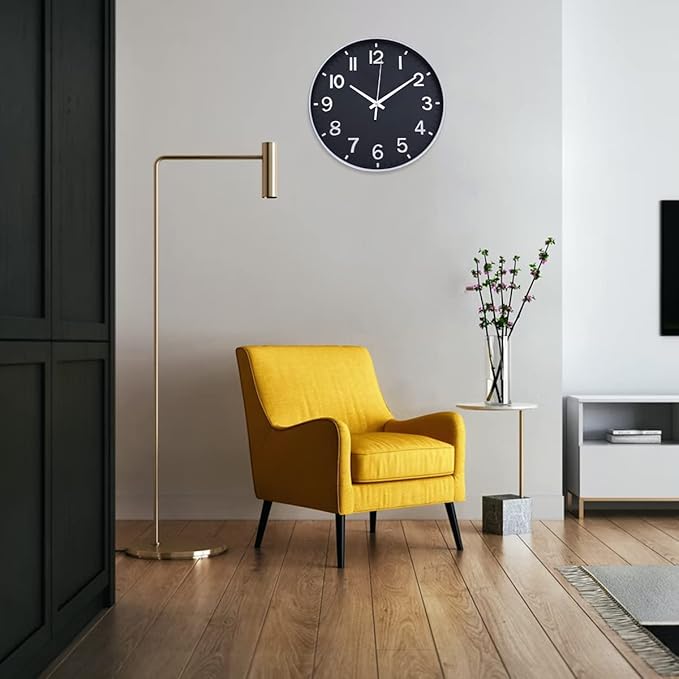 HZDHCLH Modern Wall Clocks Battery Operated,12 inch Silent Non Ticking Round Clock for Wall,Wall Clock for Kitchen Bedroom Living Room Office Classroom Decor (Black and Silver)