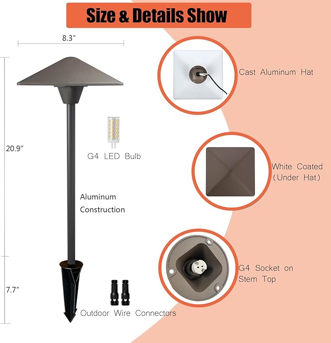 Arrownine Pathway Lights Low Voltage 12-24V,Cast Aluminum Construction Replaceable G4 LED Bulb for Outdoor Path Lights,Walkway Lighting Garden Yard Driveway Light 2-Pack Bronze Finish