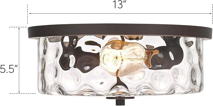 Indoor Flush Mount Lights, 2-Light Interior Hammered Glass Ceiling Fixture, Antique Bronze for Hallway, Dining Room, Kitchen