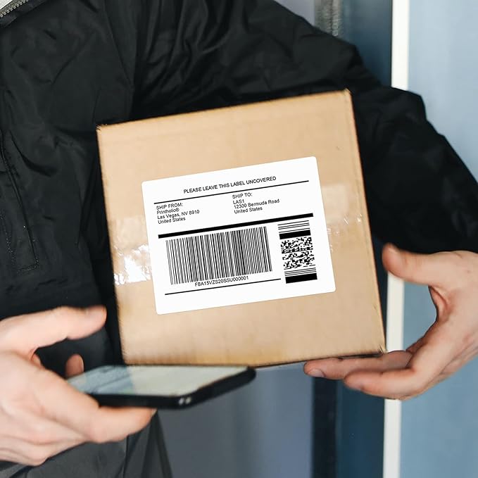 1 Roll 4" x 3" Direct Thermal Labels for Barcodes Postage Address Shipping Labels Compatible with Rollo & Zebra Desktop Printers Adhesive - 500 Labels/Roll