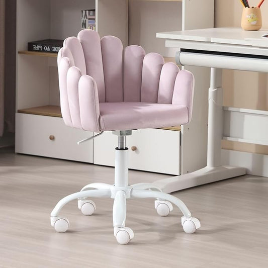 LukeAlon Kids Cute Swivel Desk Chair, Velvet Child Study Chair with Rolling Wheels and Arms, Comfy Upholstered Height Adjustable Teen Vanity Chair for Home Bedroom School, Purple