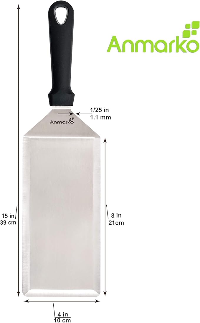 Big Metal Griddle Spatula - Grill spatula 4 x 8 in Large Burger Smasher Hamburger Turner Scraper - Pancake Flipper - Great for BBQ Grill and Flat Top Griddle - Commercial Grade