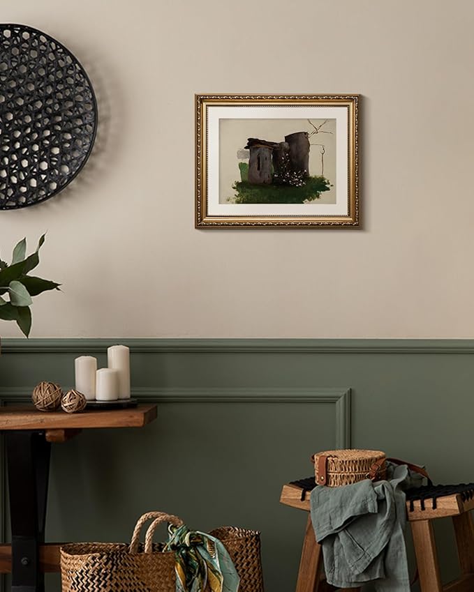 VIYYIEA Gold Framed Wall Art Canvas Print Home Decor Vintage Tree Holes Wild Flowers Bathroom Art Decor Aesthetic Room Decor Oil Painting Farmhouse Plants Wall Decor Bedroom Living Room Gifts 13x16in