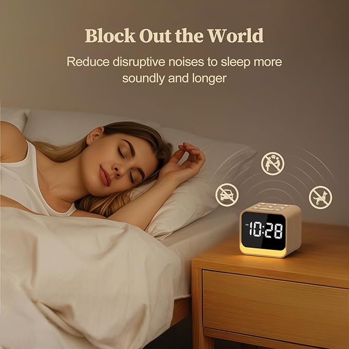 Housbay Wooden Sound Machine Alarm Clock for Bedrooms - Gentle Wake-Up with Birdsong, White Noise for Sleeping, Small Digital Clock for Phone-Free Routine - Maple Wood