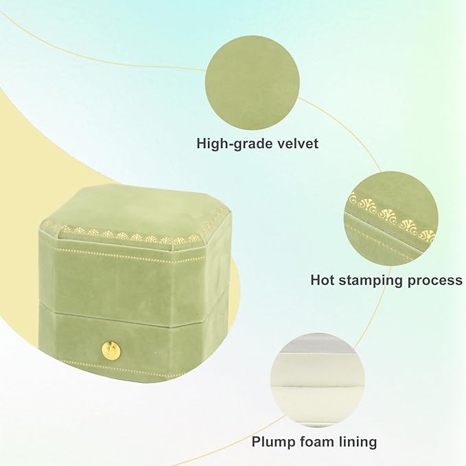 Jewelry Ring Box Small Travel Jewelry Box, Velvet Wedding Ring Box for Business, Engagement, Wedding, Bridesmaid and Holiday Events - Green
