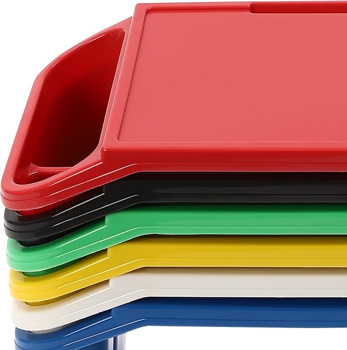 6 Pack Kids Lap Desk Tray with Storage Slots, Stackable Portable Lap Tray - Multicolor Kids Plastic Table, Activity Trays, Laptop Desk for Bed, Nursery, Reading, Doing Homework, 19.7x9.8x7.1''