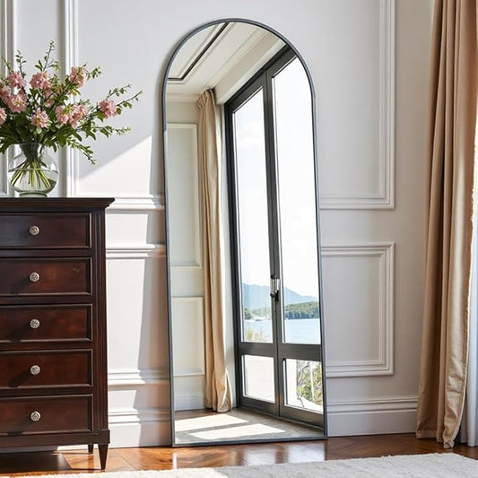 OGCAU Full Length Mirror, 58"x18" Arched Full Body Mirror, Hanging, Leaning or Standing, Wall Mounted for Bedroom Living Room, Black