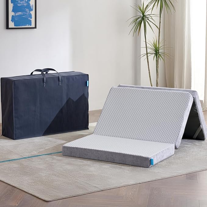 Odorless Foldable Mattress Twin Size 75" x 38" x 4", 4 Inch Folding Foam Mattress with Storage Bag, Trifold Memory Foam Mattress for RV, Guest Bed
