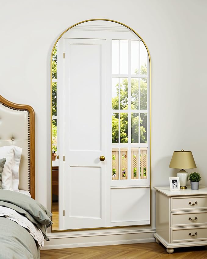 Suidia Full Length Mirror, 58"x22" Floor Standing Mirror Freestanding, Full Body Mirrors with Stand for Bedroom, Hanging Mounted for Living Room Cloakroom, Gold, Arched Style