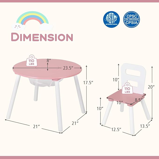Costzon Kids Table and Chair Set, Wood Activity Table w/Center Mesh Storage, Children Furniture Gift for Boys & Girls, Ideal for Arts, Crafts, Snack Time, Homework, Toddler Table and Chair Set (Pink)