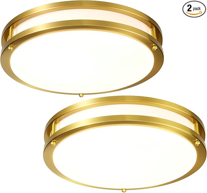 Gold Ceiling Light Fixture 24W, 12 inch LED Flush Mount Ceiling Light for Bedroom, Kitchen, Bathroom, 5CCT Dimmable Close to Ceiling Light Fixture for Hallway 2 Pack…