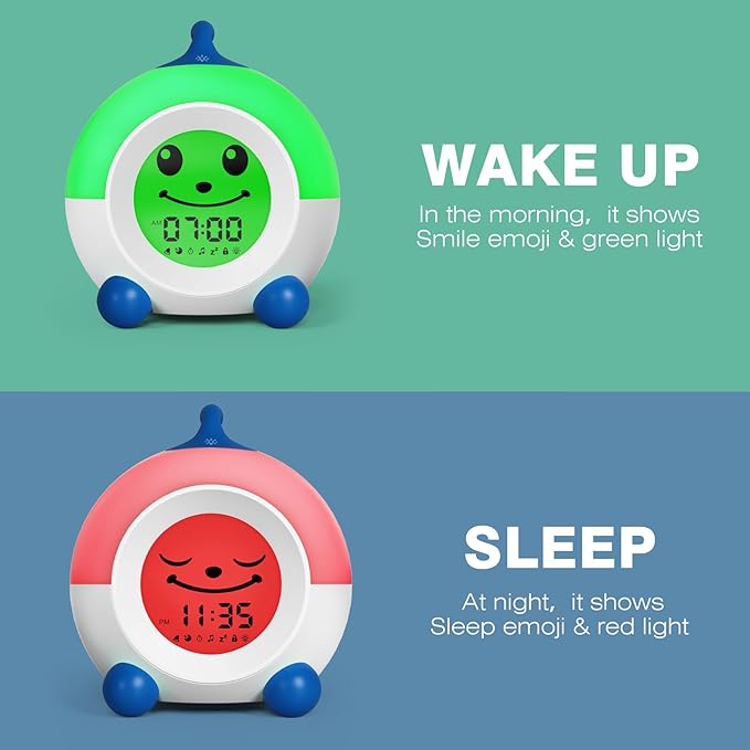 I·CODE Teach Me Time Kids Alarm Clock, Children's Sleep Trainer with Emoji,Toddler Sleep Aid Night Light with Auto-Off Timer,Perfect for 2-9 Years Old Younger Children (Blue)