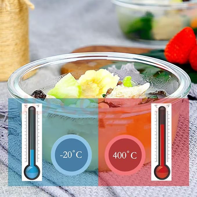 4Pack Round Glass Food Storage Containers With Lids, 1.5 Cup Round Meal Prep Bowls With Lids BPA-Free, Small Glass Food Containers for Soup Leftover, Microwave, Dishwasher, Freezer Safe