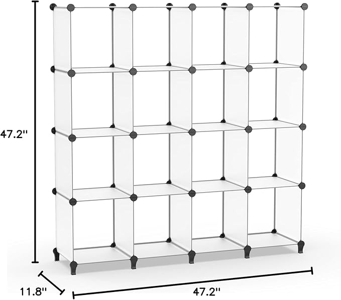 HOMIDEC Closet Organizers and Storage, 16 Cube Storage Organizer, Closet Organizer Bookshelf Cubes Shelves for Clothes, Bedroom, Kids Room, Bathroom, Wardrobe, Garment Racks, Transparent