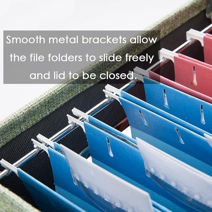 PRANDOM File Organizer Box - Set of 4 Collapsible Decorative Linen Filing Storage Hanging File Folders with Lids Office Cabinet Letter/Legal Size Green 17.1x14x11.1 inch