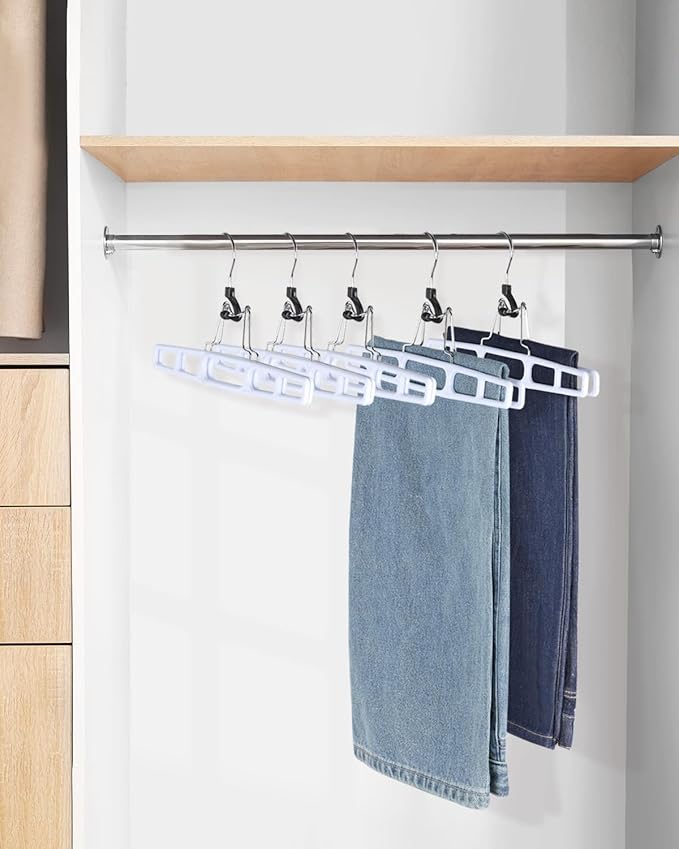AMKUFO 20 Pack Pants-Hangers Skirt-Hangers, Plastic Pant-Hangers-for-Women Men, Pants-Hangers-Space-Saving, Clamp Hangers-for-Pants Jeans Shorts Tie Belt