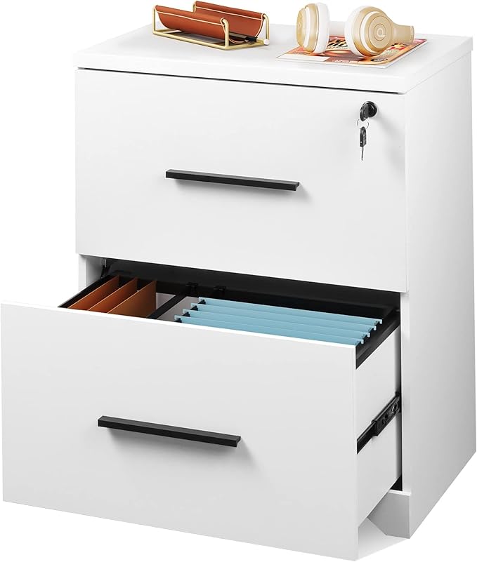 DEVAISE 2-Drawer Wood Lateral File Cabinet with Lock for Office Home, White