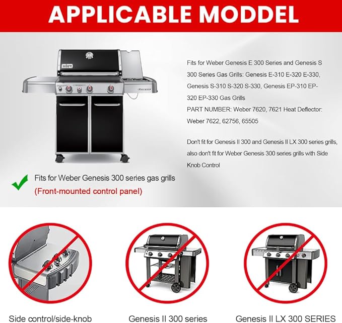 GGC Flavorizer Bars and Heat Deflectors for Weber Genesis 300 Series Genesis E310 E320 E330 S310 S320 S330 EP-310 EP-320 EP-330, Porcelain-enameled Flavor Bar Replacement for Weber 7620 7621