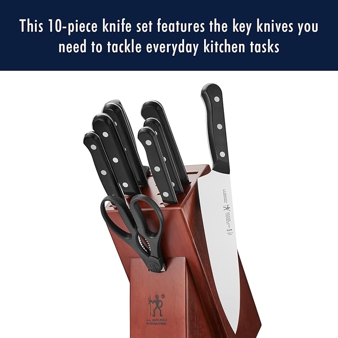 HENCKELS Solution Razor-Sharp 10-pc Knife Set, Chef Knife, Bread Knife, German Engineered Informed by 100+ Years of Mastery, Black/Stainless Steel