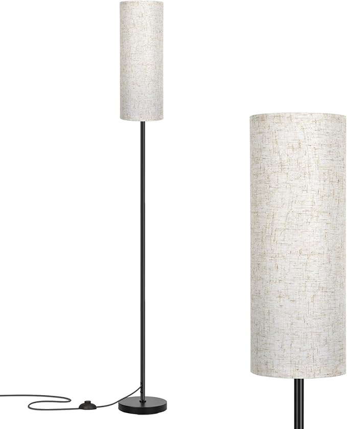FRIDEKO HOME Floor Lamp with Beige Shade, Simple Design with Foot Pedal Switch, Small Tall Lamps for Living Room Bedroom Office, Corner Floor Stand Light with Black Pole Lamp (No Bulb/No Remote)