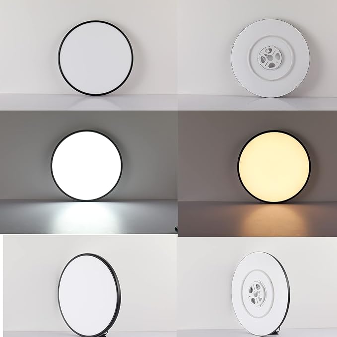 ocioc 18inch Ceiling Light with Remote Control, 40W LED Flush Mount Light Fixture with 2000K Backlight, 3000K-6500K Light Changing, Brightness Adjustable Close to Ceiling Lights Fixture Black