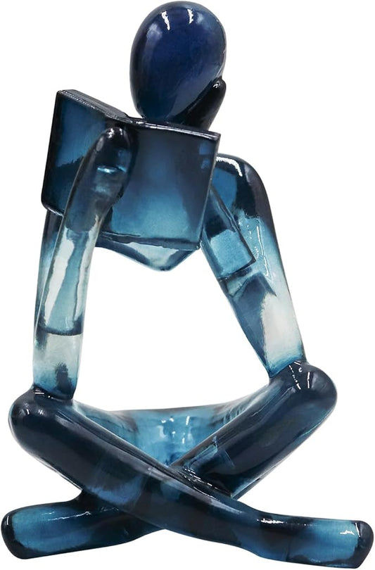 Reading Women Statue, Translucent Blue Resin Thinker Sculptures, Abstract Art Ornament, Modern Aesthetic Figurine Decoration for Home Living Room Bedroom Office Shelf Table Desk Bookshelf Decor