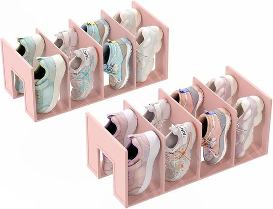 Kids Shoe Rack - 2 Pack Shoe Organizer for Toddlers & Children, Space-Saving Nursery Shoe Storage Shelf, Small Baby Shoes Display Rack for Closet/Entryway, for Desk File Book Organizer(Pink)
