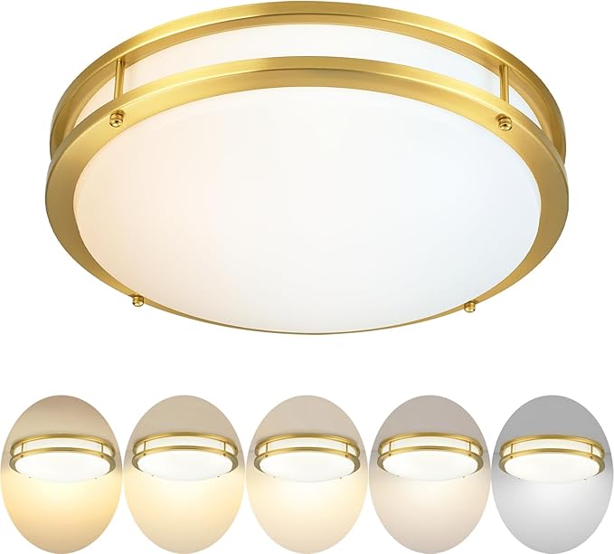 18 inch Ceiling Light Fixture Flush Mount Gold, 36W Large Living Room Ceiling Light LED, Dimmable Kitchen Lighting Fixture for Bedroom, Bathroom, Living Room