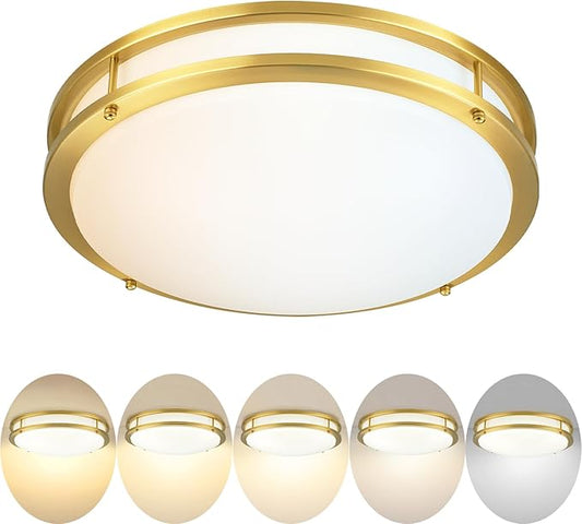 18 inch Ceiling Light Fixture Flush Mount Gold, 36W Large Living Room Ceiling Light LED, Dimmable Kitchen Lighting Fixture for Bedroom, Bathroom, Living Room