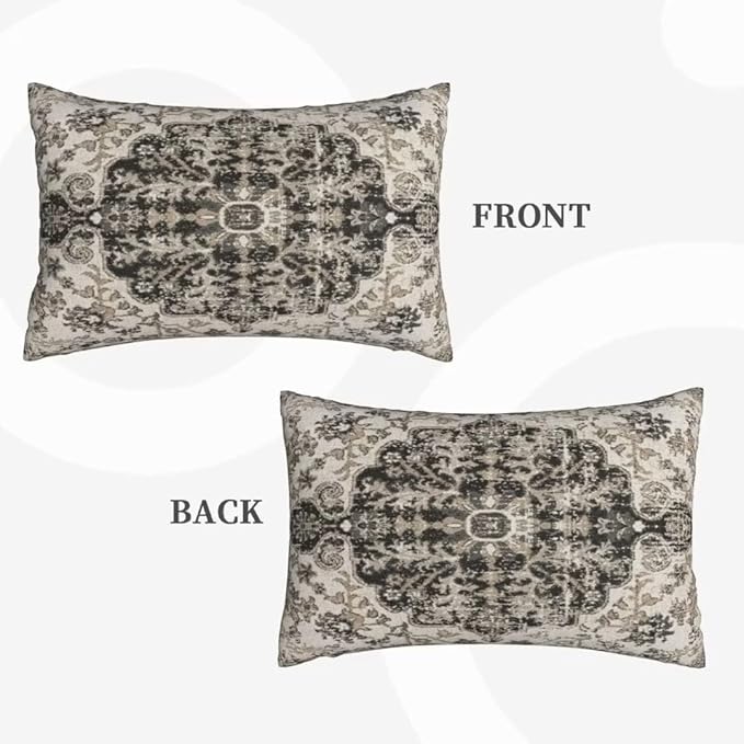 Boho Throw Pillow Covers 12x20 Set of 2, Black Brown Carpet Pattern Pillow Covers Ethnic Rustic Farmhouse Cushion Cases Linen Decorative Gifts for Couch Sofa Indoor Outdoor