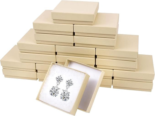 Cardboard Jewelry Gift Boxes, 20 Pack 3.5x3.5x1 Inch, Bulk Cotton Filled Small Jewelry Boxes with Lids for Necklace Ring Bracelet Earring Display Box (Brown)