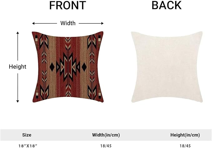 Boho Red Carpet Throw Pillow Covers 18x18 Inch Set of 2, Rustic Tribal Decorative Throw Pillow Covers Antique Red Linen Outdoor Cushion Cover for Sofa Couch Farmhouse Room Bed Decor