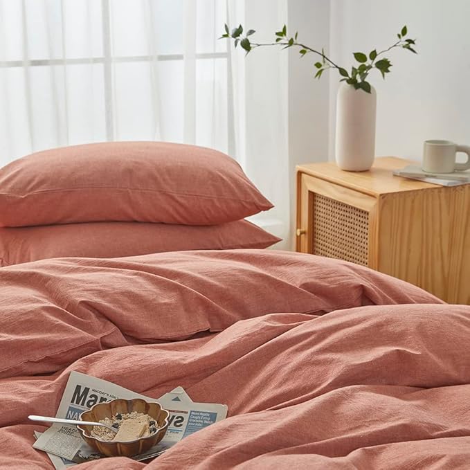 FACE TWO FACE Bedding Duvet Cover Set100% Washed Cotton Duvet Cover Linen Like Textured Breathable Durable Soft Comfy (Full, Caramel)