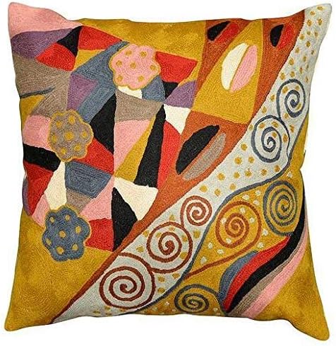Klimt Yellow Modern Couch Pillow Cover | Gold Art Nouveau Pillows | Modern Chair Cushion| Contemporary Pillows | Modern Outdoor Pillow | Mid Century Chair Cushions | Handmade Wool Size 18x18