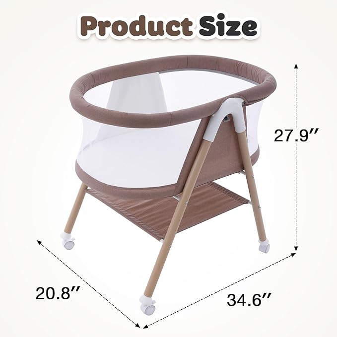 Baby bassinets,3 in1 Baby Crib, Sturdy, Portable & Easy to Assemble,Mosquito net and Portable Bag Included. (Khaki)