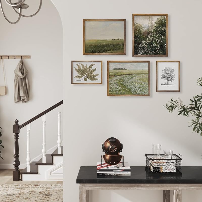 Vintage Farmhouse Wall Decor - Nature Plant Neutral Wall Art for Boho French Country Kitchen Bathroom Bedroom Picture Poster Print, Sage Green Room Decor Aesthetic Botanical Cottagecore 5 Set Unframed