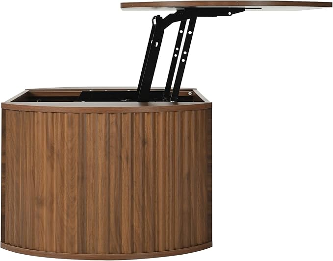 WILLIAMSPACE 47.2'' Lift Top Coffee Table with Hidden Compartment Storage, Modern Wooden Oval Center Table Accent Lift Tabletop Tea Table for Living Room, Walnut