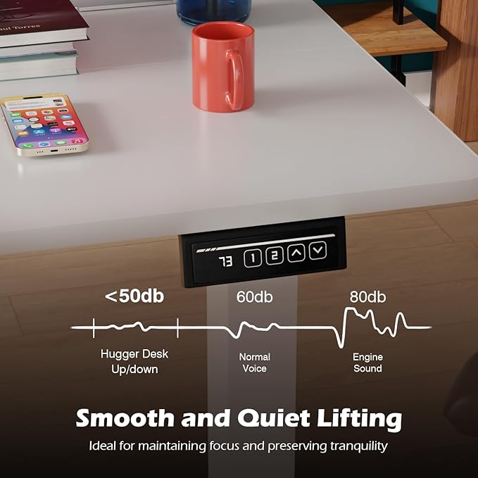 PayLessHere 55 Inch Electric Standing Desk Computer Desk with Large Space and Headphone Holder Office Desk with Electric Lifting and 2 Memory Function for Office Bedroom Meeting Room,White