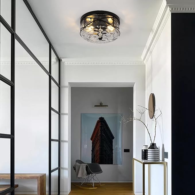 2-Light Flush Mount Ceiling Light Farmhouse Kitchen Island Ceiling Light with Bubble Glass Close to Ceiling Light Fixture for Living Room Bedroom Foyer Hallway