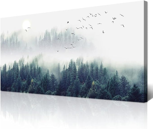 Wapluam Large Wall Art For Living Room Canvas Wall Decor Bedroom Office Wall Decoration Fog Forest View Wall Painting Stretched And Framed Pictures Ready To Hang Modern Home Decor Art Works 60 X 30