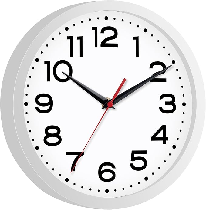 Wall Clock Silent Non-Ticking Modern Clock Battery Operated 8 Inch Small Classic Analog Decorative for Kitchen, Living Room, Office, Bedroom, Bathroom (White)