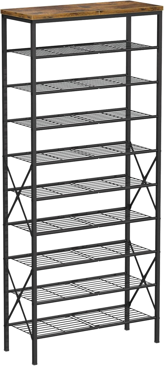 10-Tier Tall Shoe Rack, Large Capacity Shoe Shelf Holds40-45 Pairs, Shoe Shelf for Entryway, Hallway, Living Room, Rustic Brown