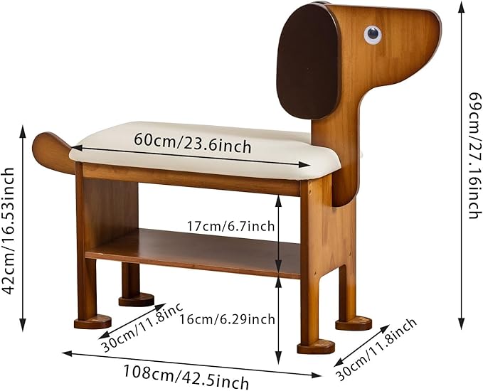Shoe Bench – 2-Tier Wooden Entryway Organizer Cute Dog-Shaped with Pet-Inspired Design, 23.6 inchs Hallway & Living Room Bench