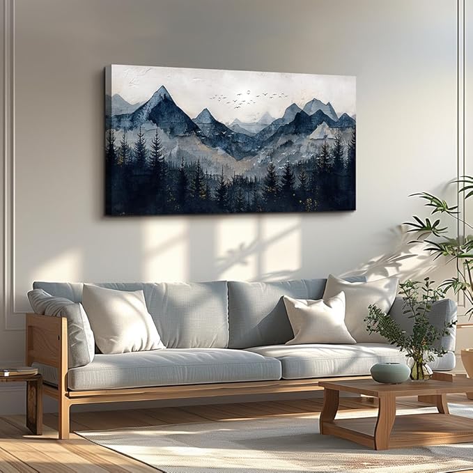 Wapluam Wall Art for Living Room Home Decorations Black And White Wall Painting Canvas Wall Decor For Bedroom Modern Office Large Decor Abstract Mountains Landscape Artwork Pictures Ready To Hang