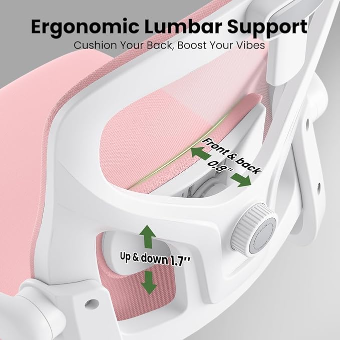 Soohow Ergonomic Office Chair,Home Office Desk Chair with Adjustable Lumbar Support Armrests,Comfy Computer Desk Chair with Headrest,for Home and Office, Pink