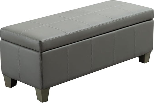 51 Inch Faux Leather Ottoman with Storage, End of Bed Bench with Large Storage, Rectangular Extra Long Bench for Bedroom and Living Room, Light Grey