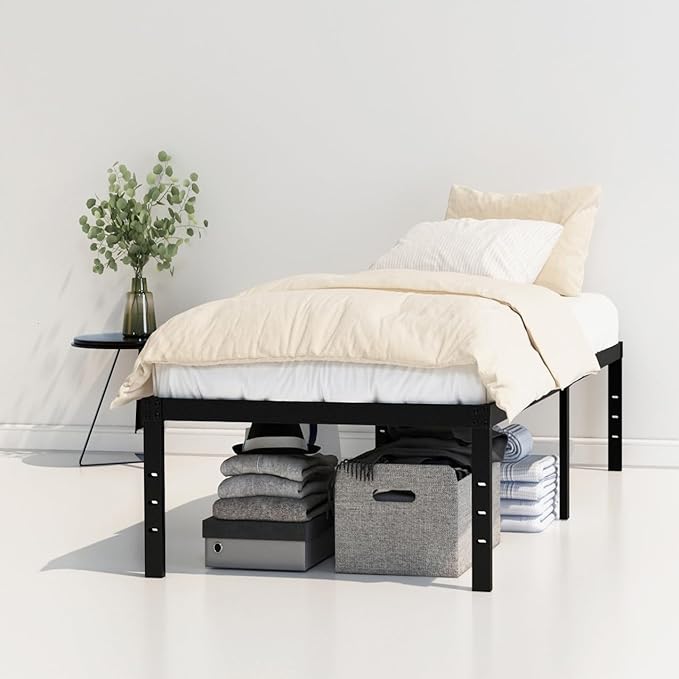 Twin Bed Frames No Box Spring Needed, 20 Inch Heavy Duty Metal Bed Frame Twin Support Up to 2500 lbs, Easy Assembly, Noise Free, Black