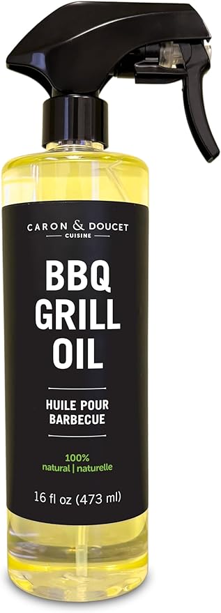 CARON & DOUCET - BBQ Grill Cleaner Oil | 100% Plant-Based & Vegan | Best for Cleaning Barbeque Grills & Grates | Use with Wooden Scrapers, Brushes, Accessories & Tools | Great Gift for Dad! (16oz)