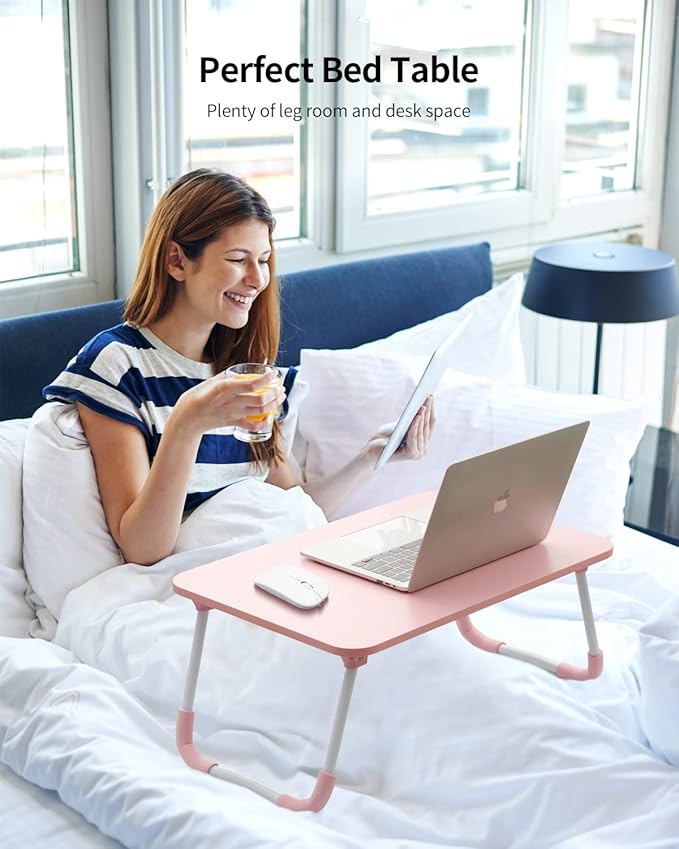 Ruxury Folding Lap Desk Laptop Stand Bed Desk Table Tray, Breakfast Serving Tray, Portable & Lightweight Mini Table for Sofa Couch Floor - - Pink